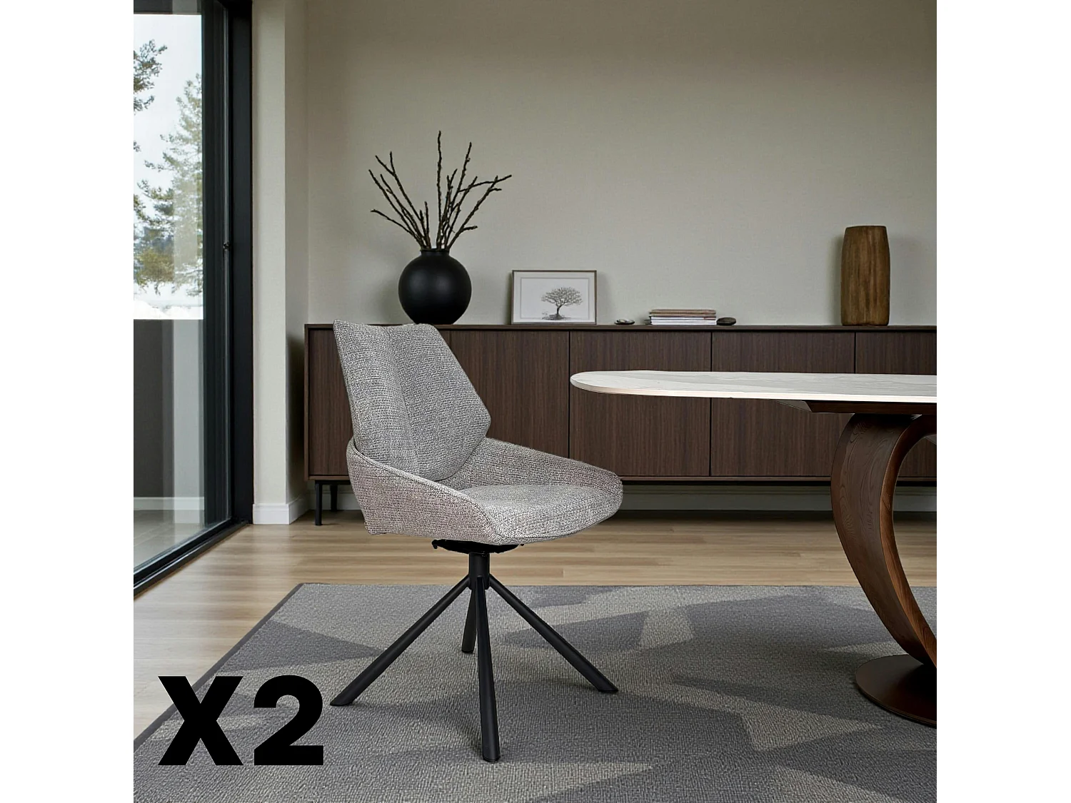 Chaise pivotante grise assise baquet (lot de 2) LIGURIE