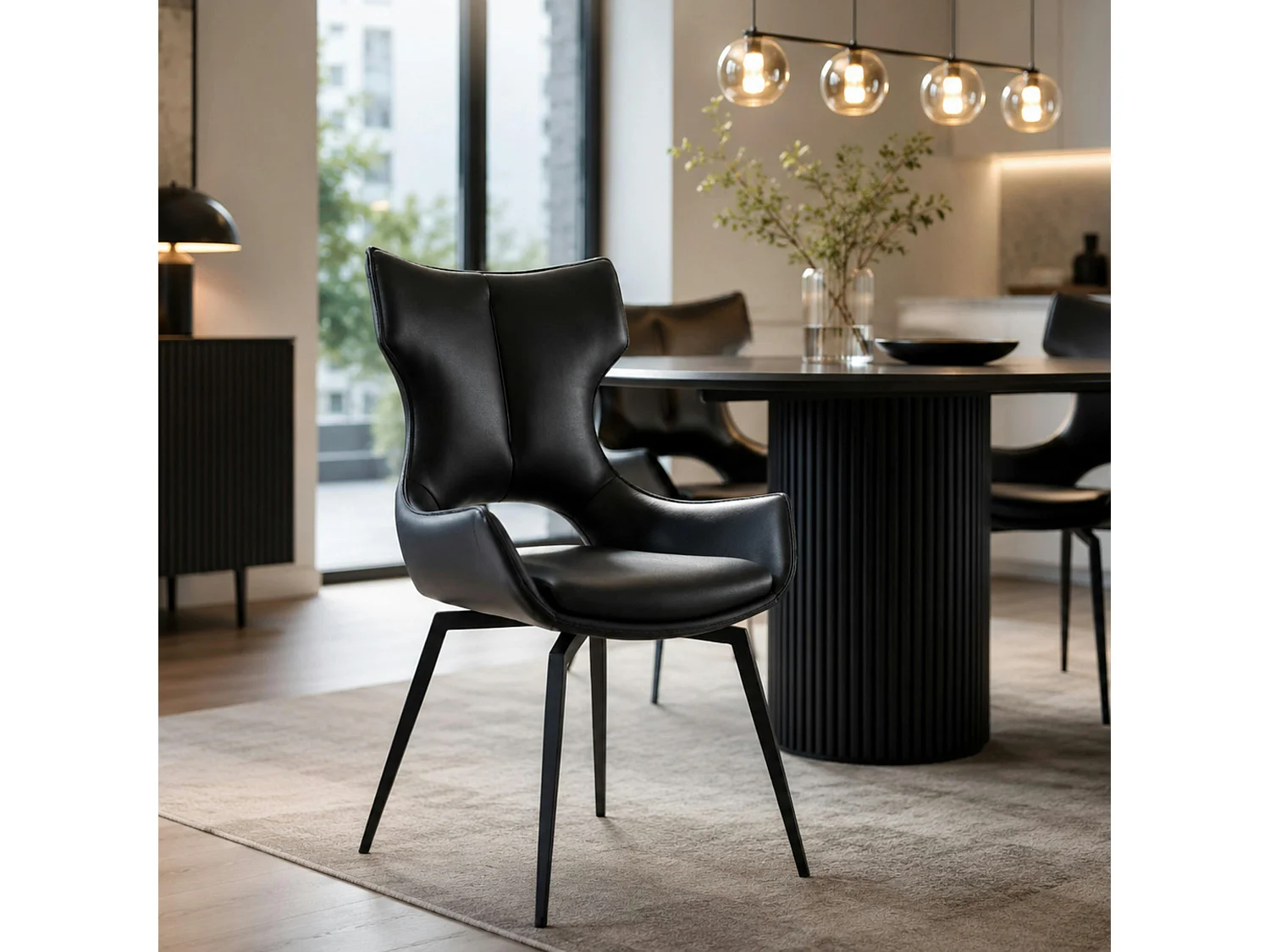 Chaise pivotante cuir noir dossier ouvert (lot de 2) LOMBARDIE