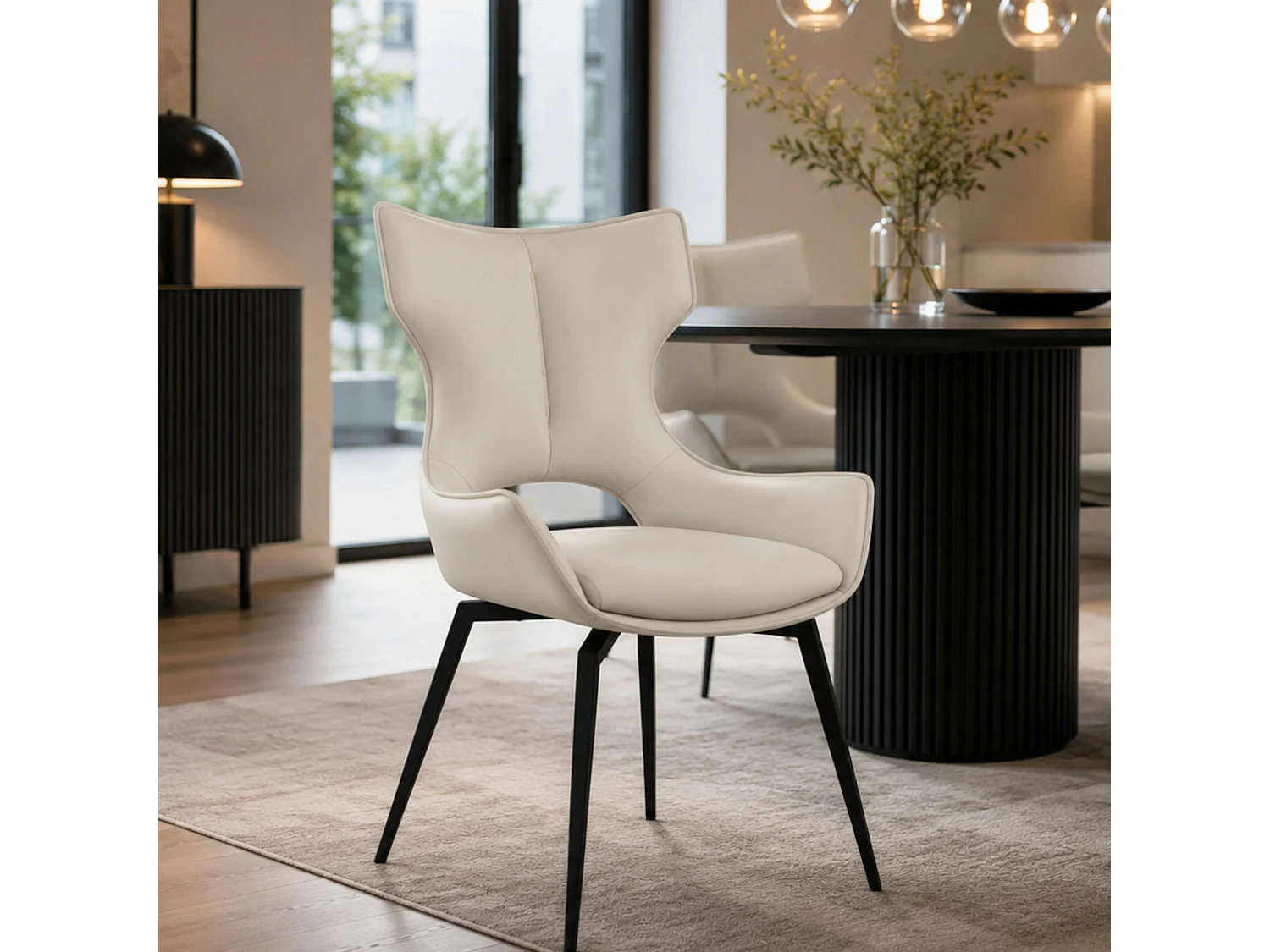 Chaise pivotante cuir ivoire dossier ouvert (lot de 2) LOMBARDIE