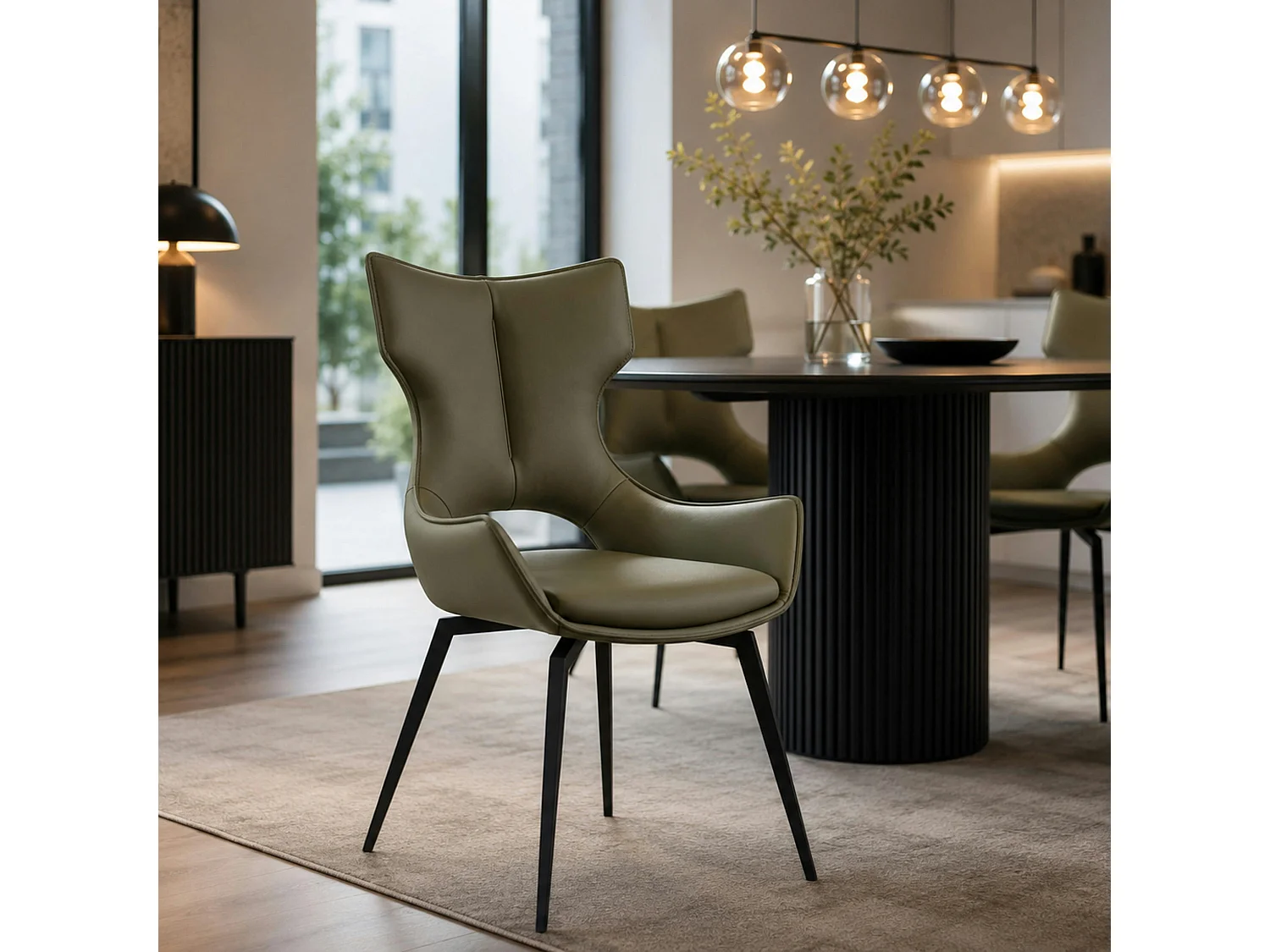 Chaise pivotante cuir vert dossier ouvert (lot de 2) LOMBARDIE