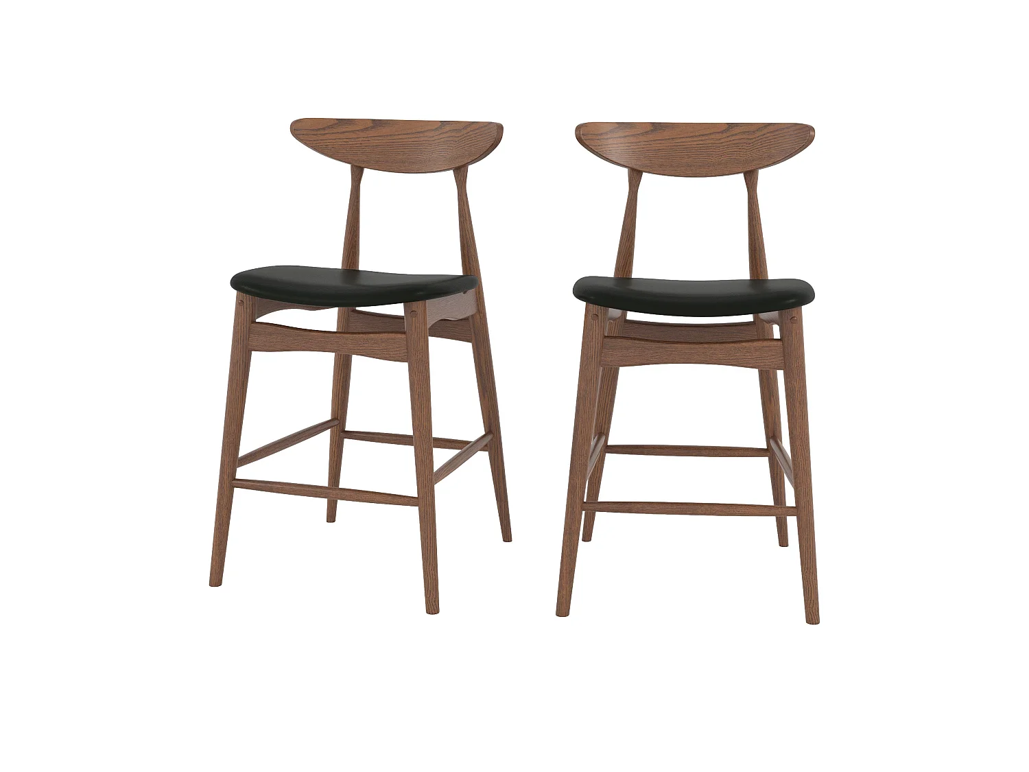 Lot de 2 chaises pour ilot central 63,5 cm en cuir synthétique noir  - Josette