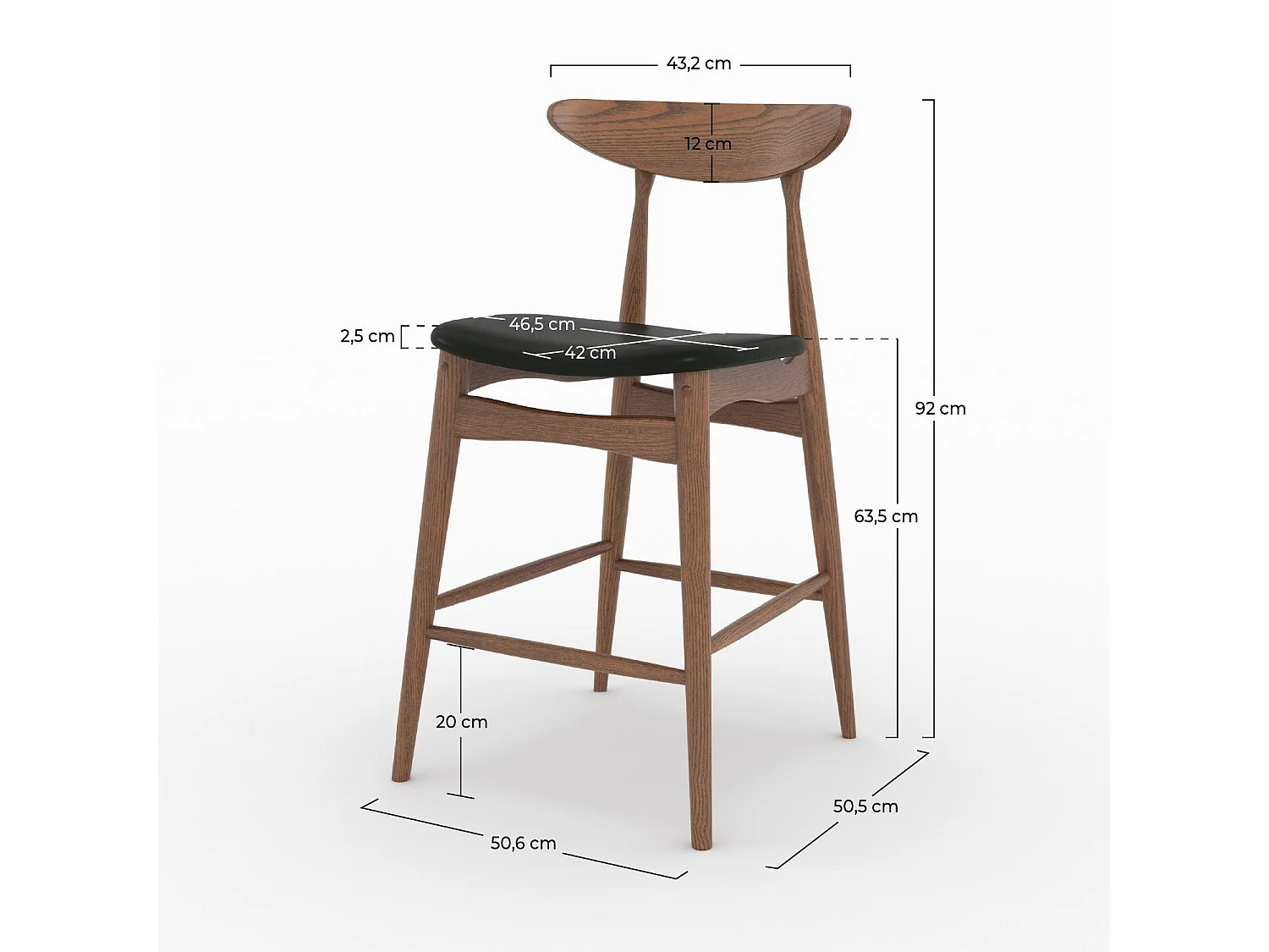 Lot de 2 chaises pour ilot central 63,5 cm en cuir synthétique noir  - Josette