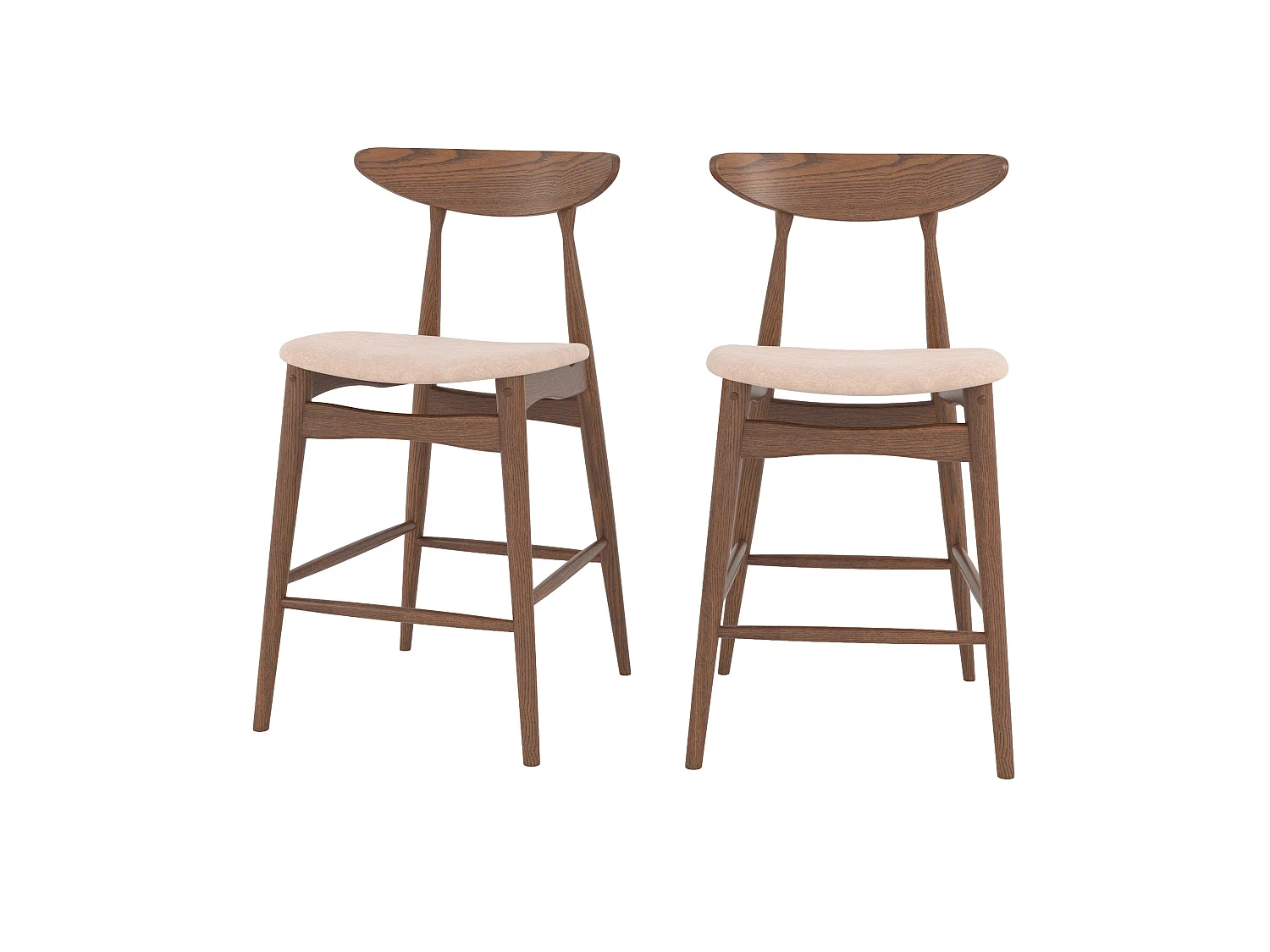 2er Set Stühle für 63,5 cm Insel in beige Stoff und Holz - Josette