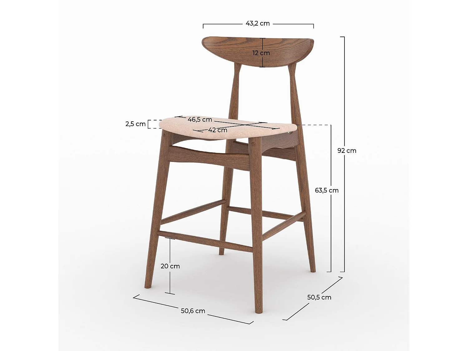 2er Set Stühle für 63,5 cm Insel in beige Stoff und Holz - Josette