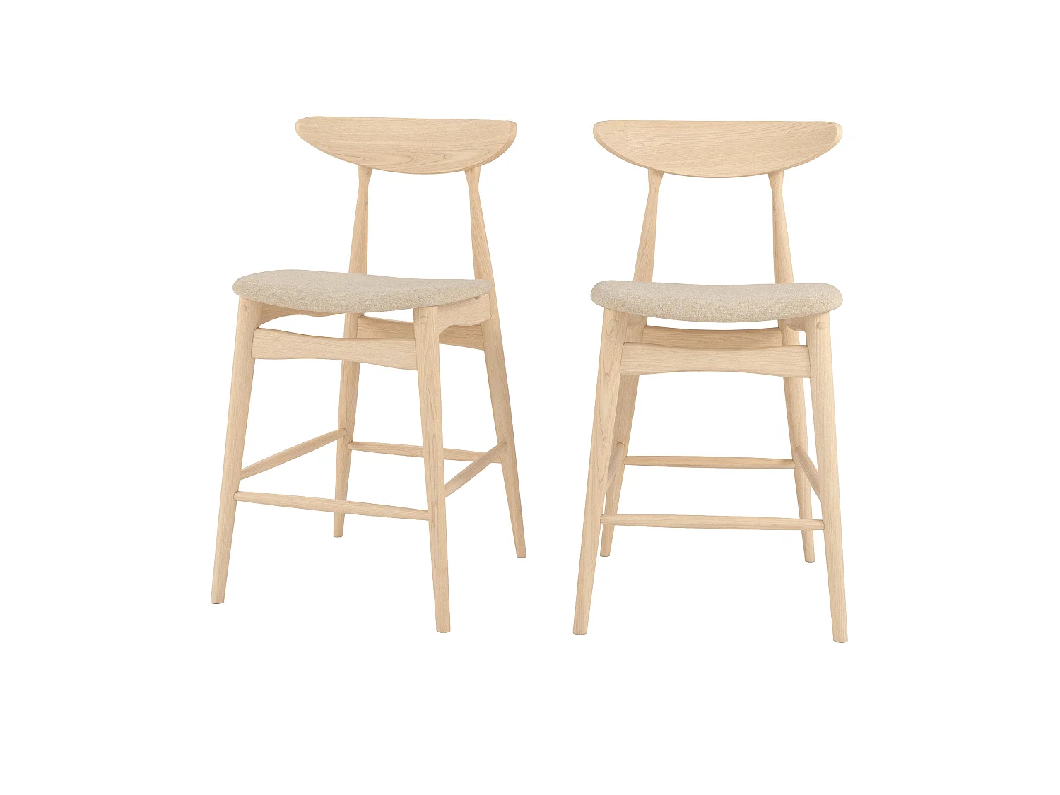 Lot de 2 chaises pour ilot central 63,5 cm en tissu beige et bois - Josette