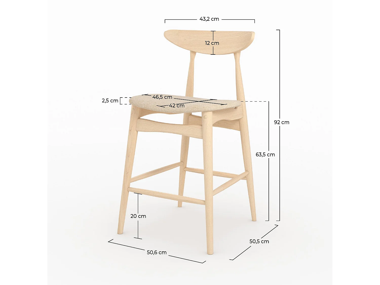 Lot de 2 chaises pour ilot central 63,5 cm en tissu beige et bois - Josette