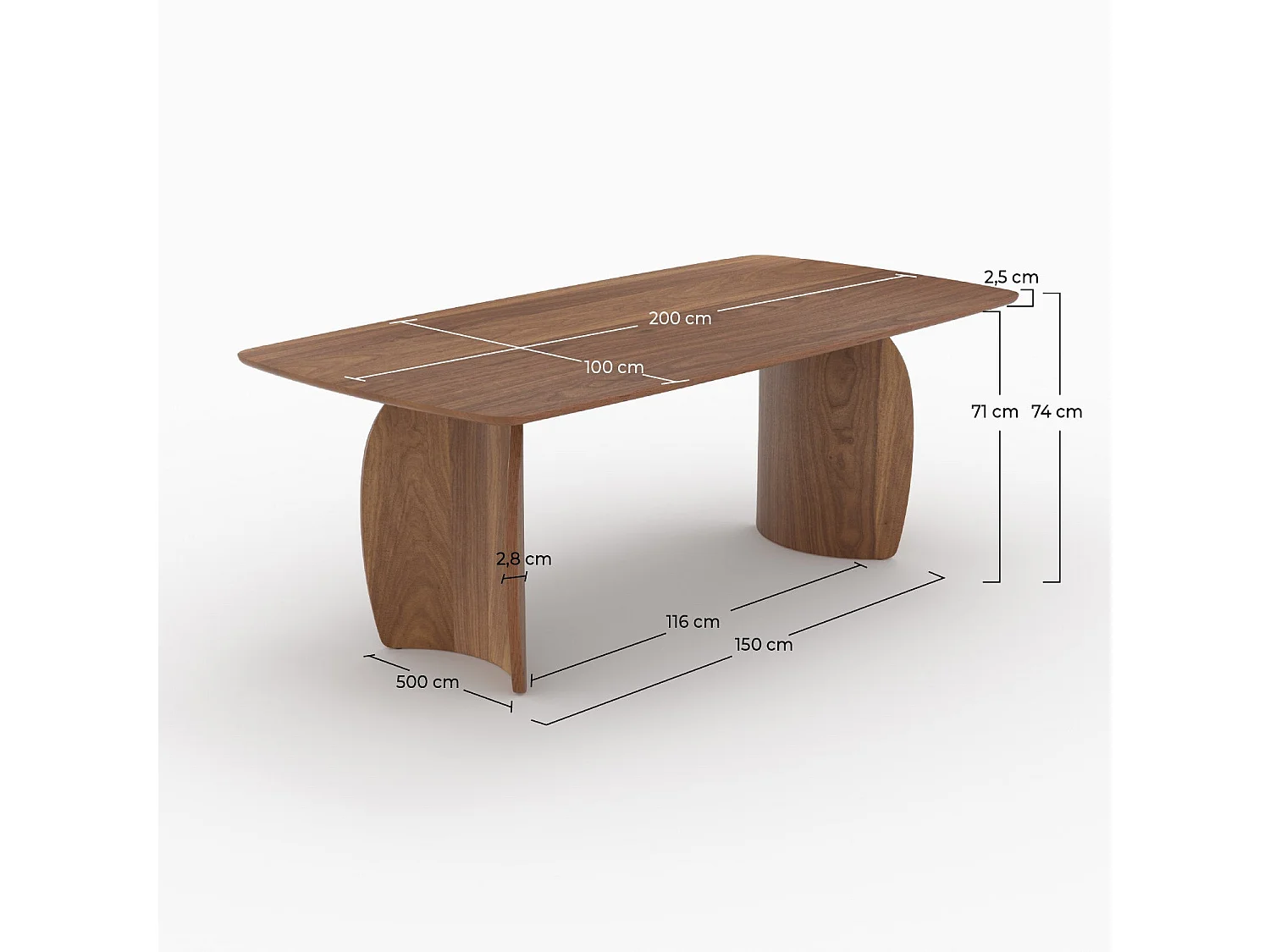 Table rectangulaire 6 places en bois contreplaqué et placage en noyer - Asma