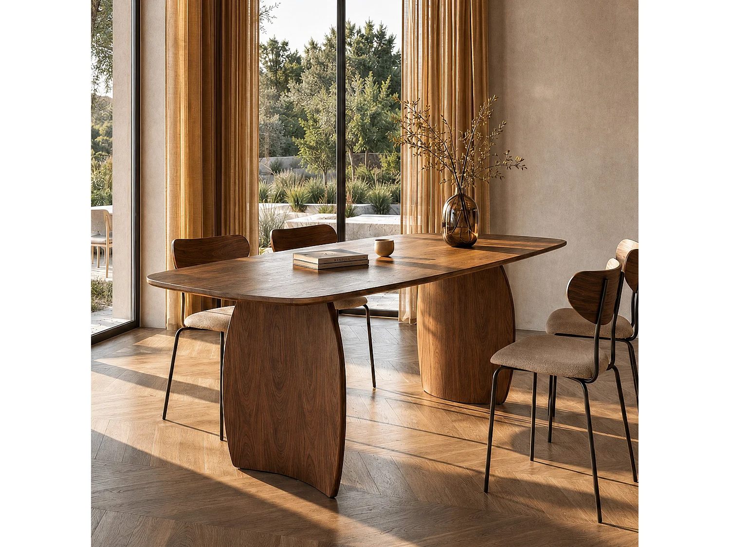 Table rectangulaire 6 places en bois contreplaqué et placage en noyer - Asma