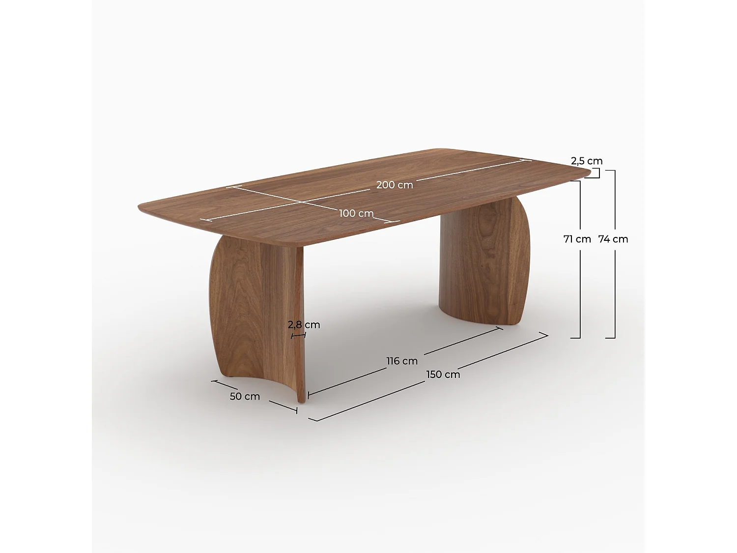 Table rectangulaire 6 places en bois contreplaqué et placage en noyer - Asma