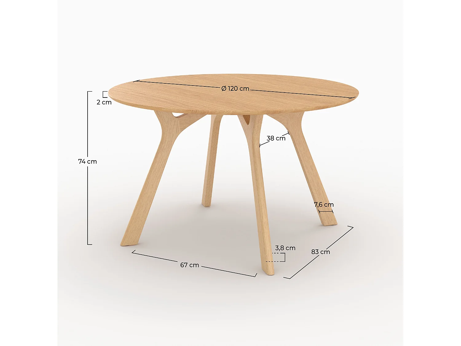 Table ronde 4 personnes en bois d'hévéa massif et placage D120 cm - Izzi