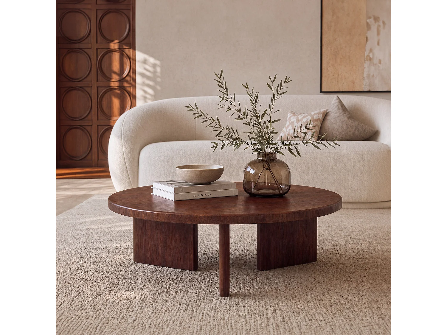 Table basse ronde en bois massif de mindi foncé D80 cm - Galia