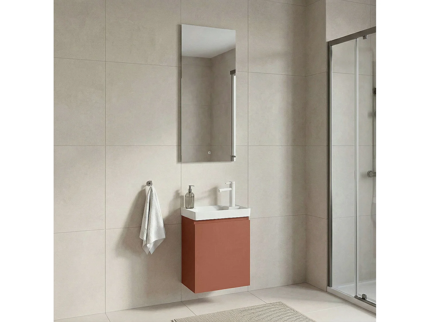 Ensemble Meuble Vasque avec Miroir (2 Pièces) "Ferla 40" - 40 x 22 x 50 cm - Matte Cinnamon