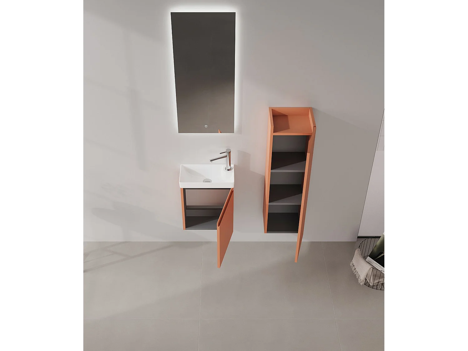 Ensemble Meuble Vasque avec Miroir (2 Pièces) "Ferla 40" - 40 x 22 x 50 cm - Matte Cinnamon