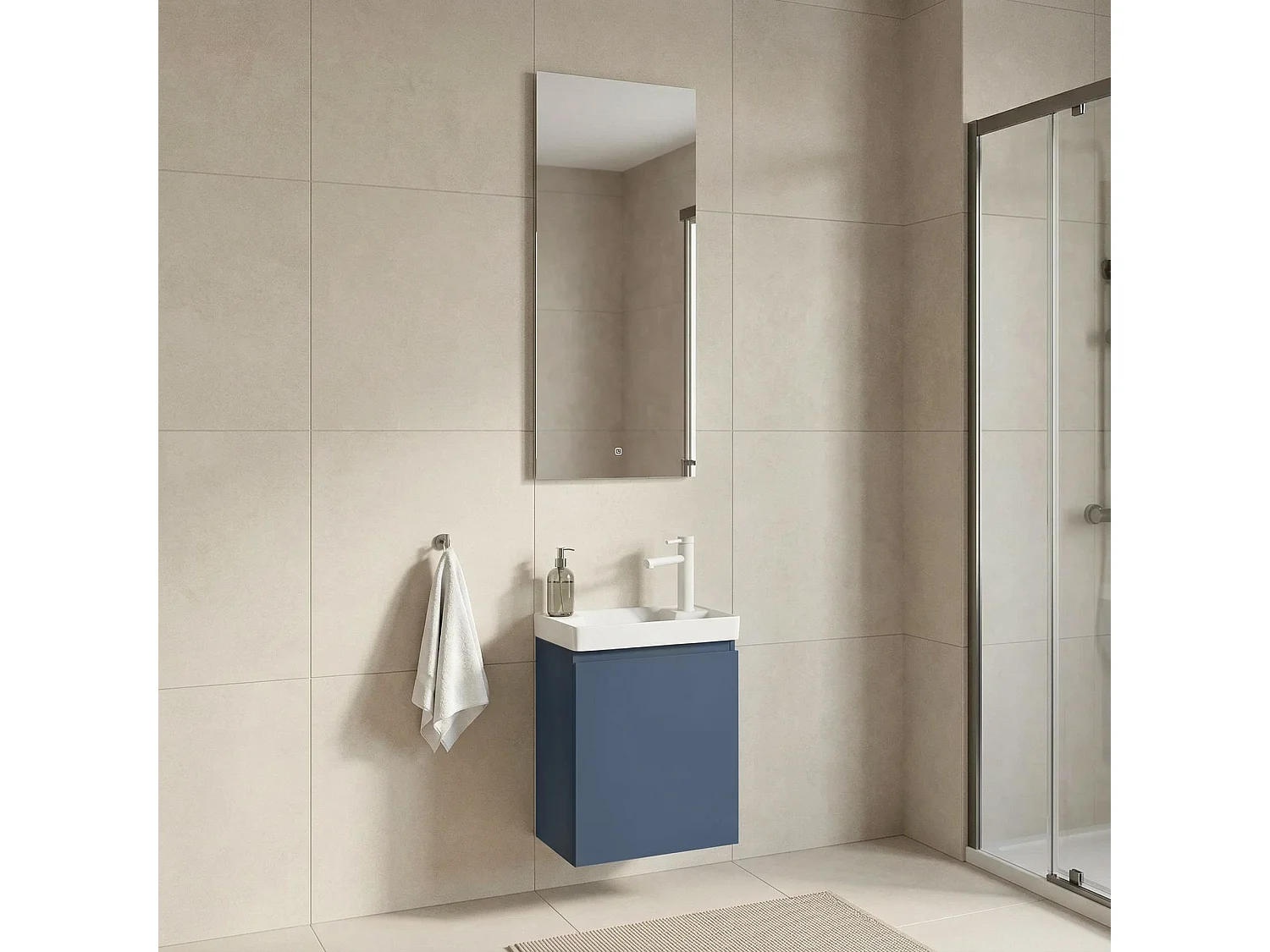Ensemble Meuble Vasque avec Miroir (2 Pièces) "Ferla 40" - 40 x 22 x 50 cm - Matte Blue