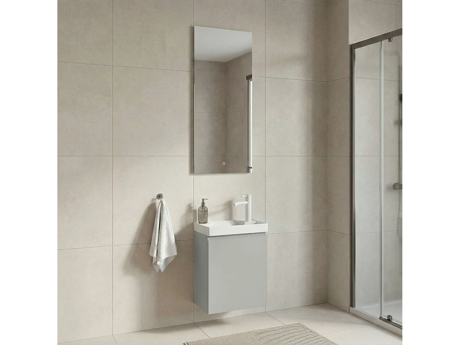Ensemble Meuble Vasque avec Miroir (2 Pièces) "Ferla 40" - 40 x 22 x 50 cm - Matte Cashmere