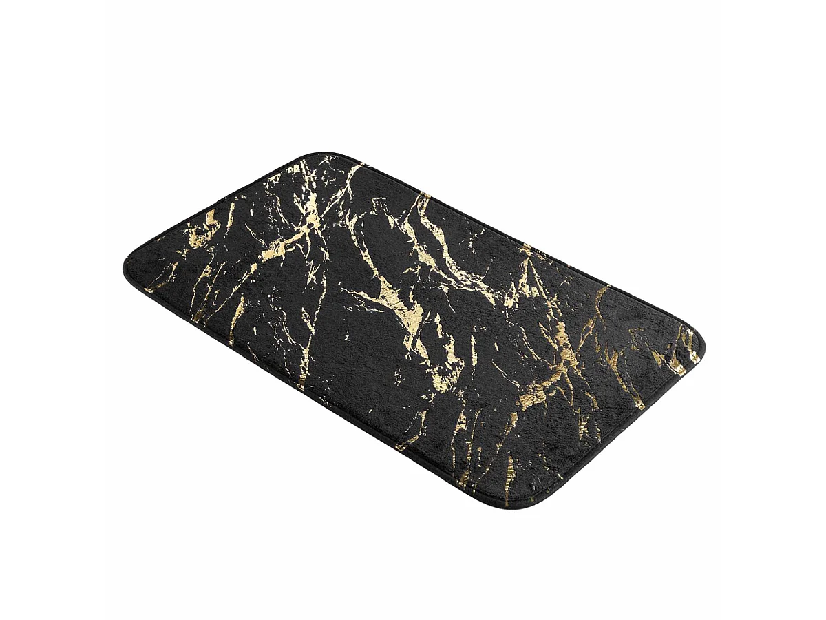 Tapis de Bain Imprimé "Aquamarbre" 45x75cm Noir & Or