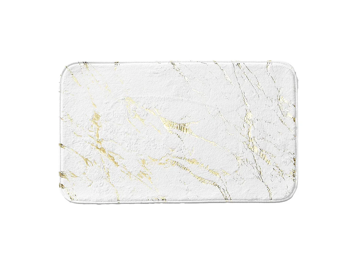 Tapis de Bain Imprimé "Aquamarbre" 45x75cm Blanc & Or