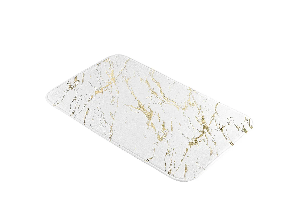 Tapis de Bain Imprimé "Aquamarbre" 45x75cm Blanc & Or