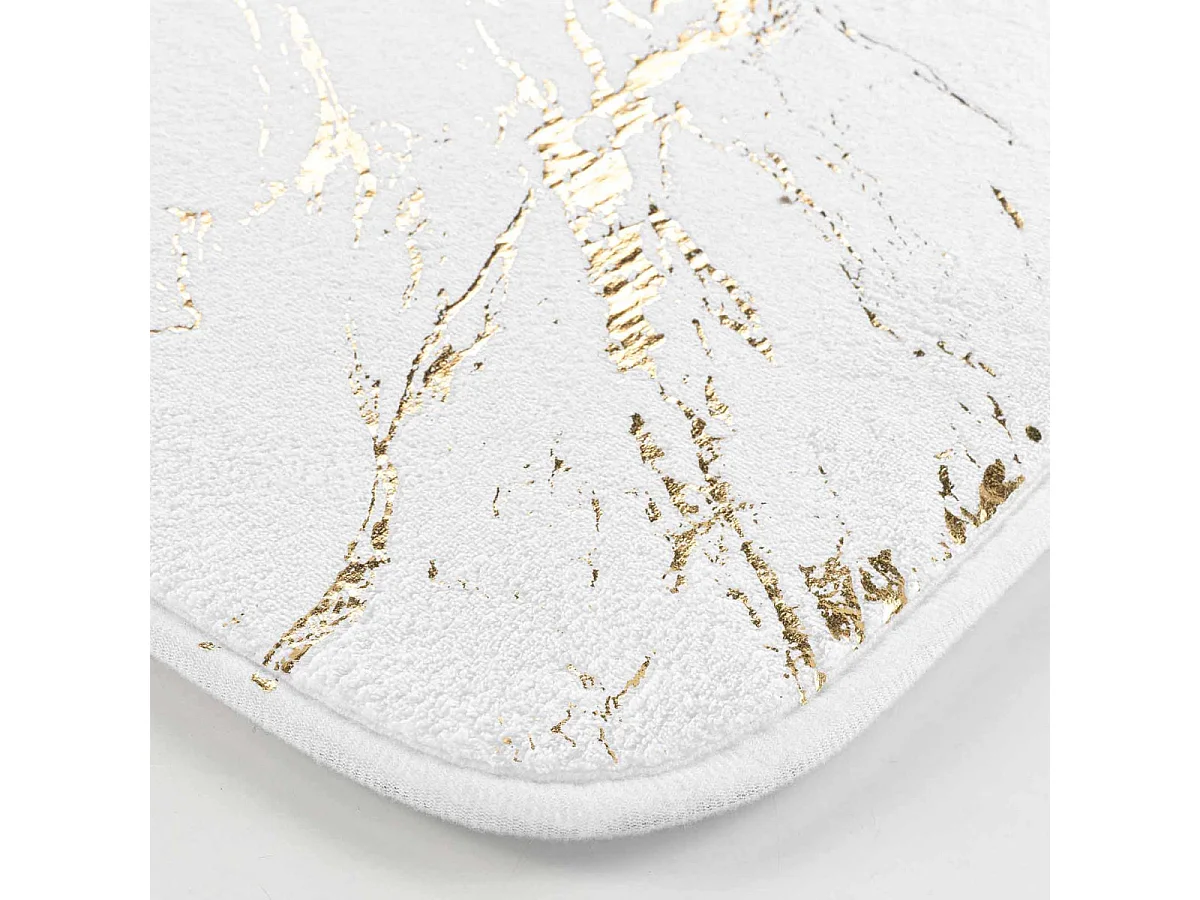 Tapis de Bain Imprimé "Aquamarbre" 45x75cm Blanc & Or