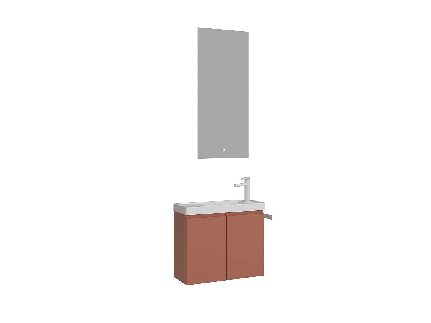 Ensemble Meuble Vasque avec Miroir (2 Pièces) "Ferla 60" - 60 x 22 x 50 cm - Matte Cinnamon