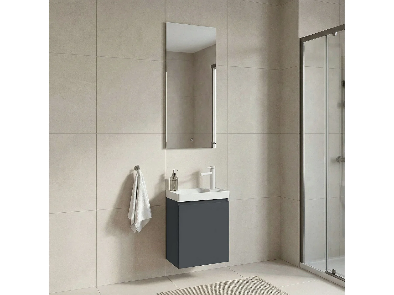 Ensemble Meuble Vasque avec Miroir (2 Pièces) "Ferla 40" - 40 x 22 x 50 cm - Matte Anthracite