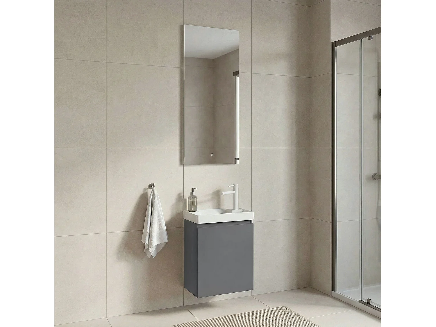 Ensemble Meuble Vasque avec Miroir (2 Pièces) "Ferla 40" - 40 x 22 x 50 cm - Matte Grey