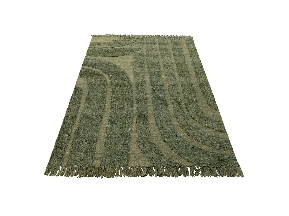 Tapis Déco en Laine "Lignes Arrondies" 200x300cm Kaki