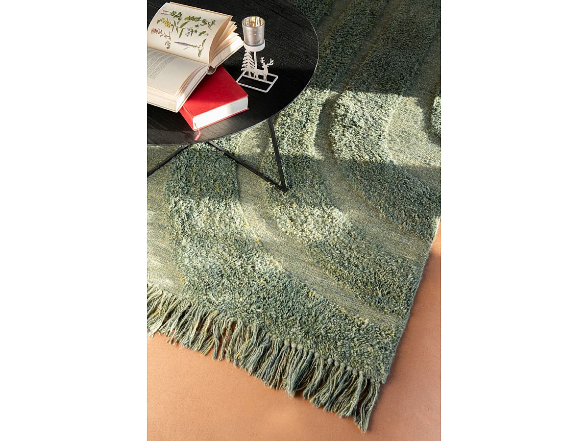 Tapis Déco en Laine "Lignes Arrondies" 200x300cm Kaki