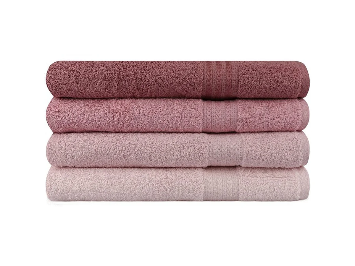 Ensemble de 4 serviettes de bain Rose Poudre 100% Coton 70 x 140 cm - Mansion
