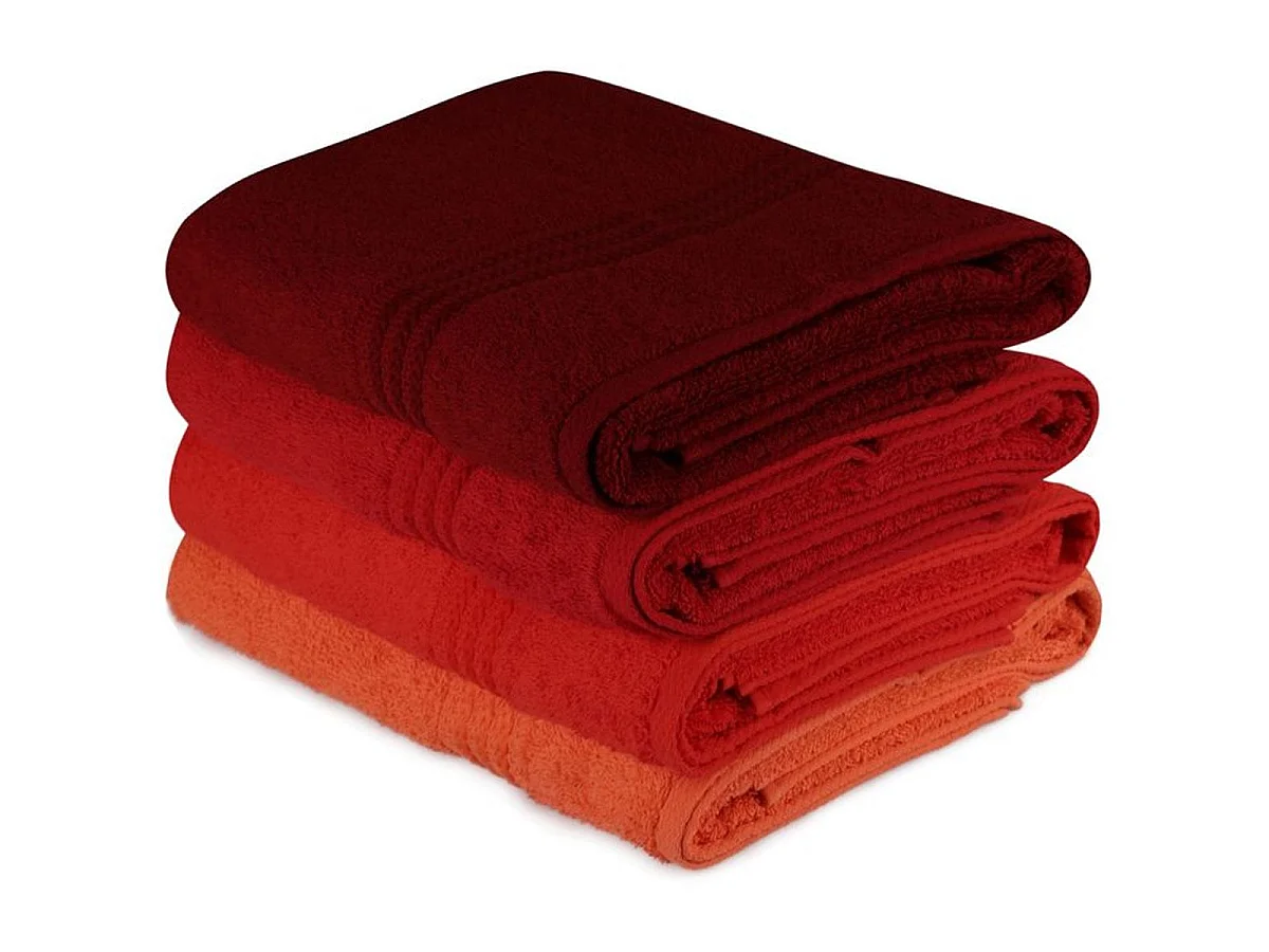 Set de 4 serviettes de bain orange 100% coton 70 x 140 cm