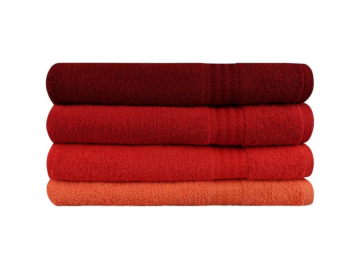 Set de 4 serviettes de bain orange 100% coton 70 x 140 cm