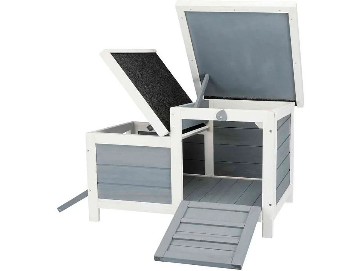 TRIXIE Clapier Habitat Natura en bois 70 x 43 x 45 cm - Blanc et gris