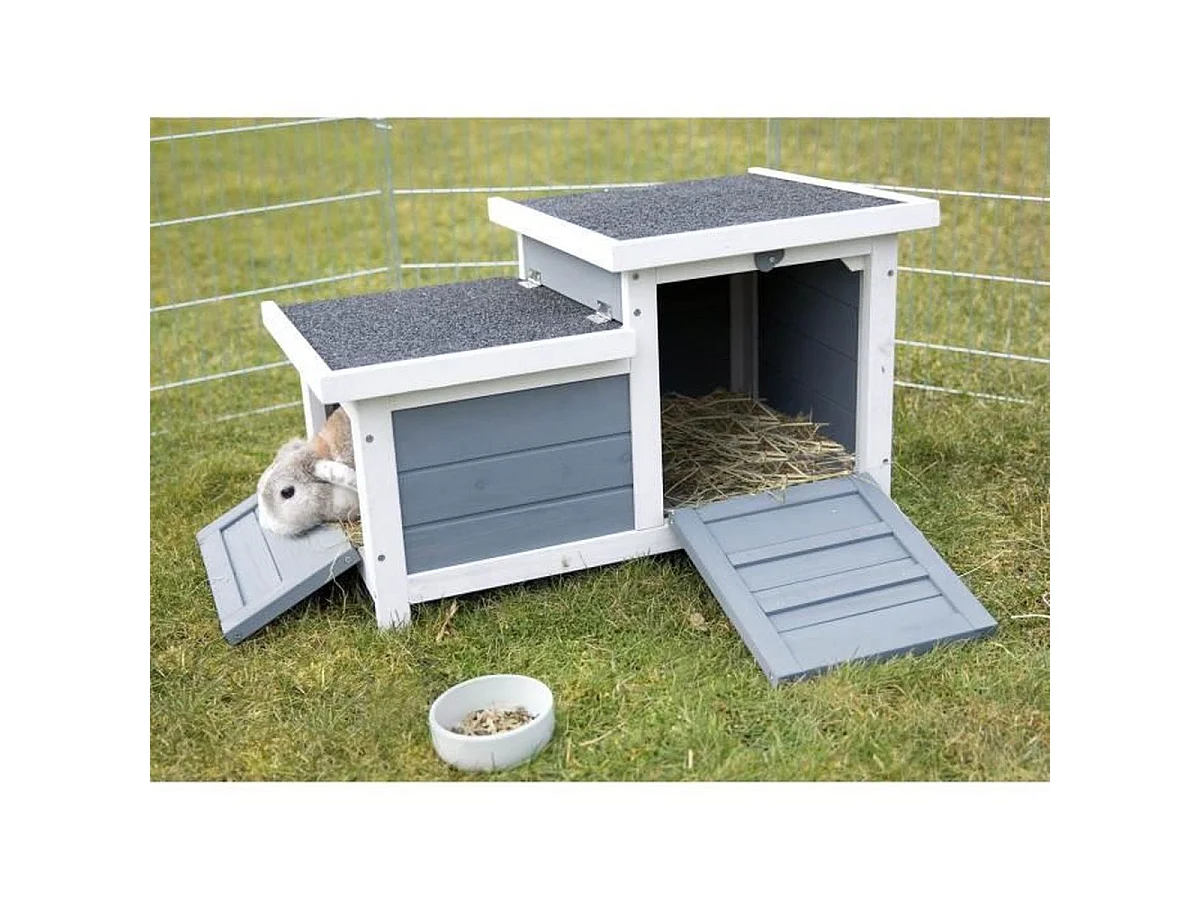 TRIXIE Clapier Habitat Natura en bois 70 x 43 x 45 cm - Blanc et gris