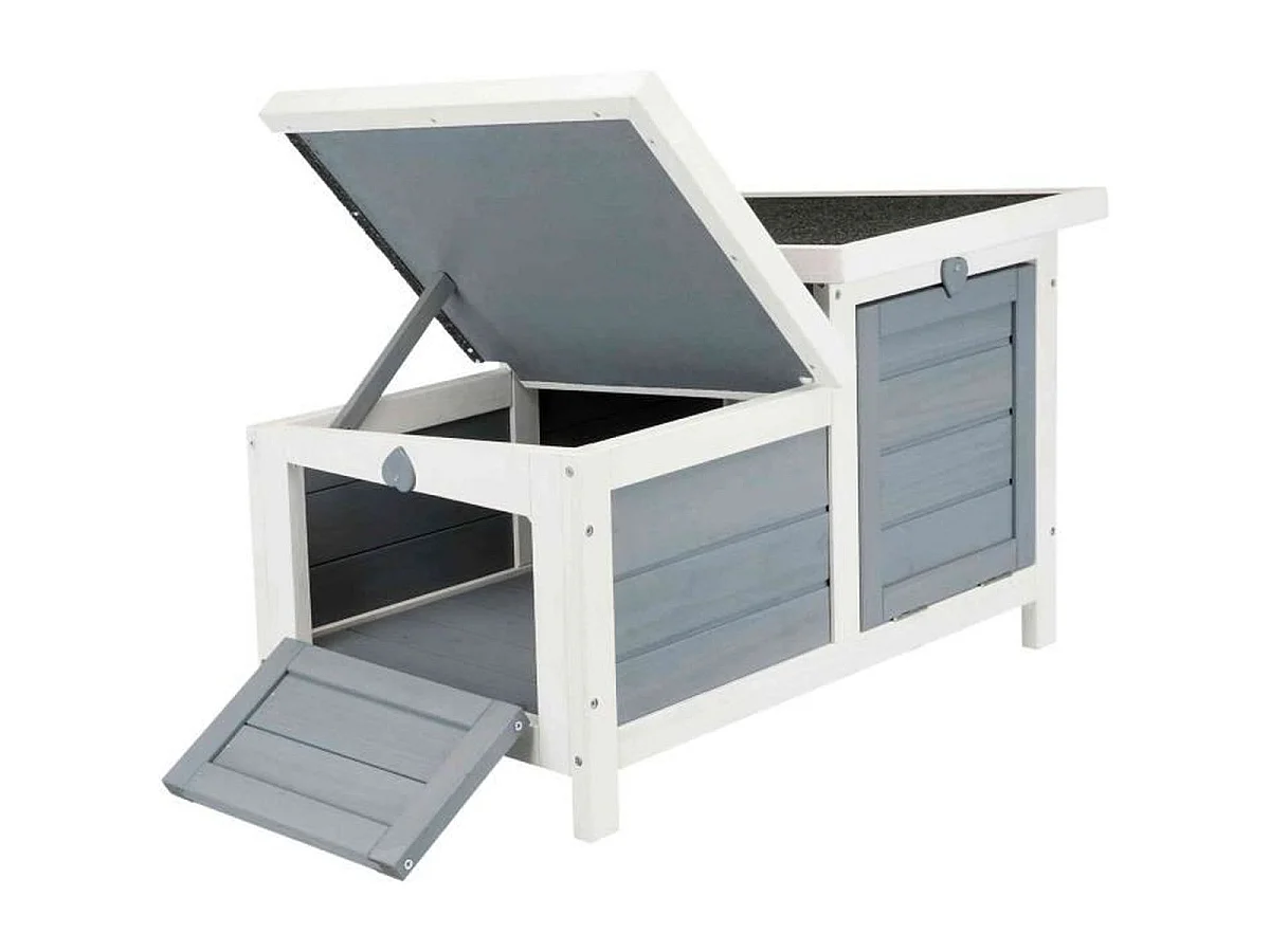 TRIXIE Clapier Habitat Natura en bois 70 x 43 x 45 cm - Blanc et gris