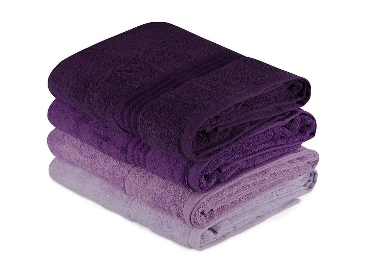Ensemble de 4 serviettes de bain violet 100% coton 70 x 140 cm - Dégradé