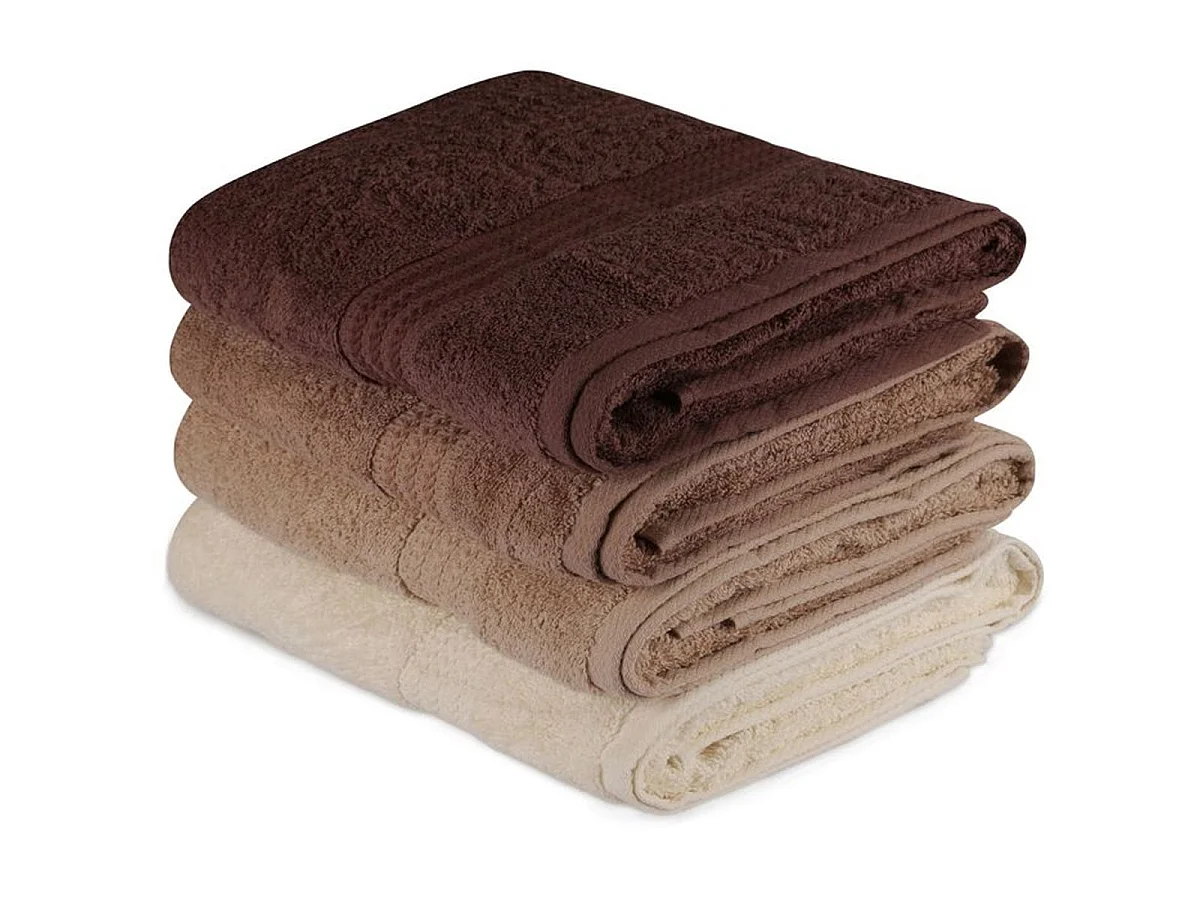 Ensemble de 4 serviettes de bain 100% coton 70 x 140 cm - Crème