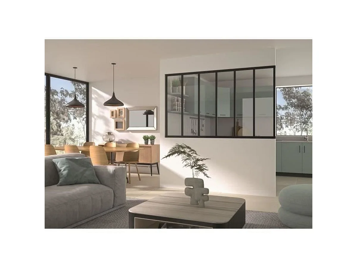 Paroi fixe OPTIMUM 6 panneaux en aluminium et verre trempé noir sablé 117 x 201,5 cm