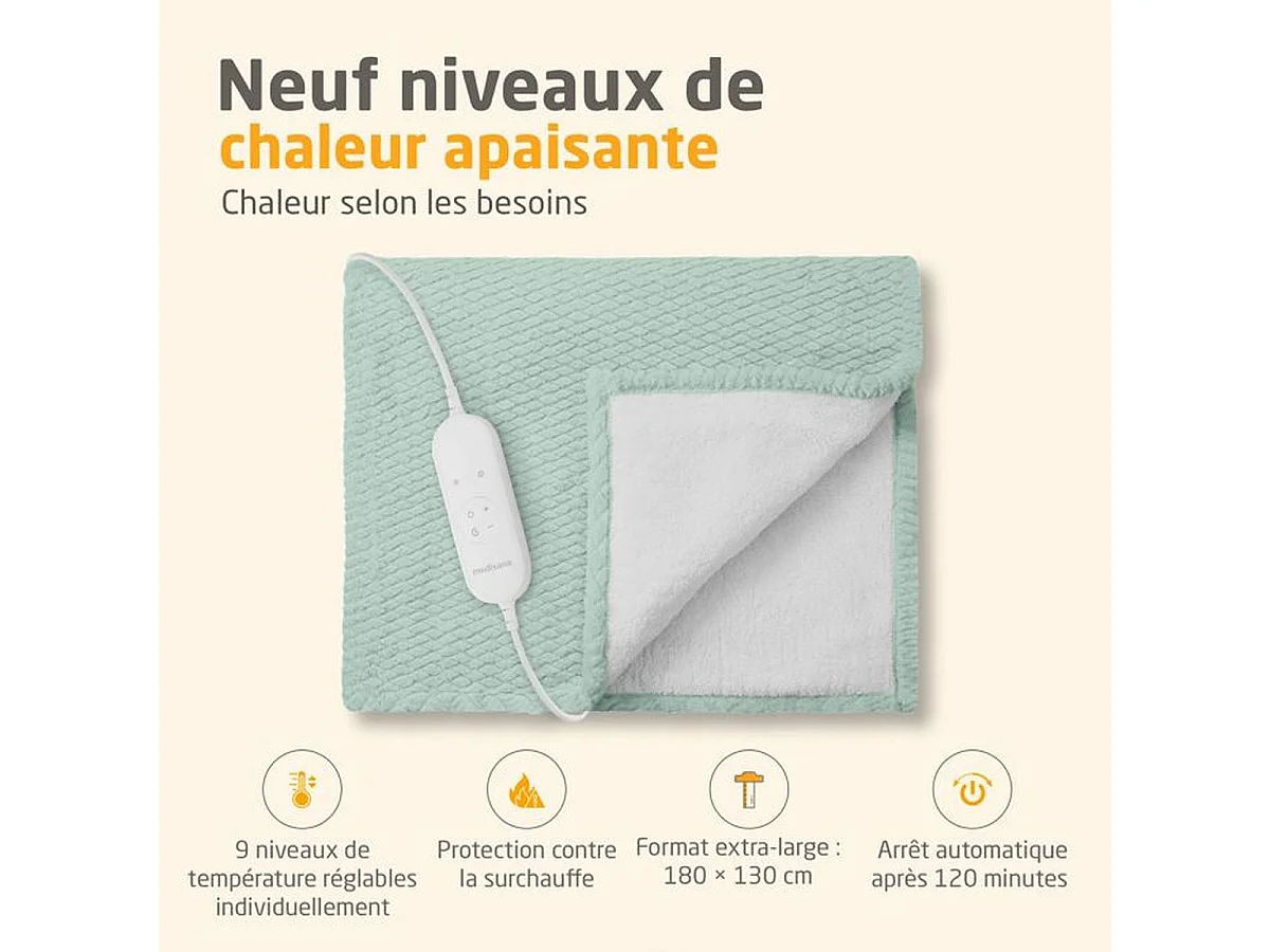 Couverture chauffante réversible MEDISANA HB 417 120 W - 180 x 130 cm - Vert