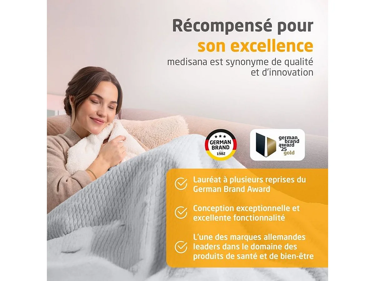 Couverture chauffante réversible MEDISANA HB 416 120 W, 9 réglages, 180 x 130 cm - Gris