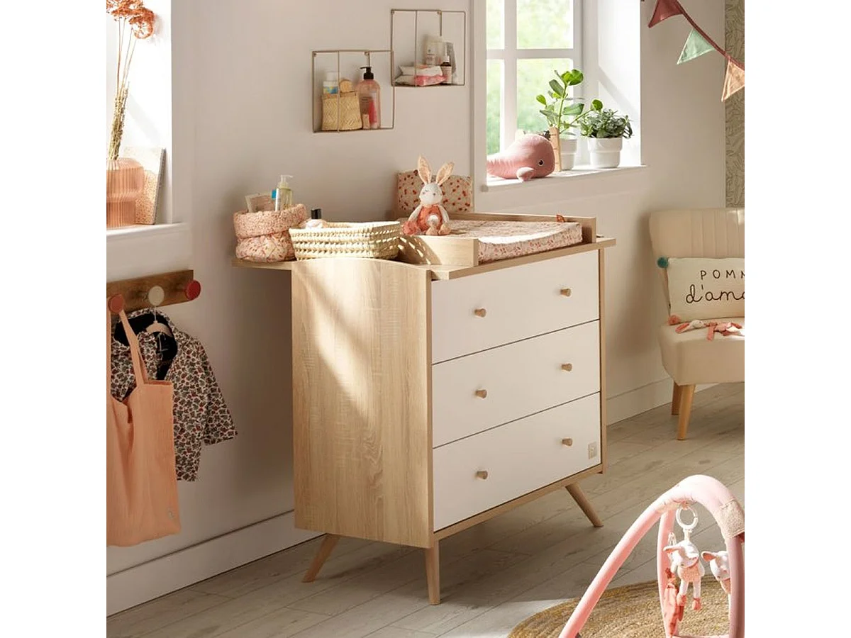 SAUTHON Access Pack Commode à langer 3 tiroirs avec dispositif à langer 55,5 x 76 cm - Blanc/Bois