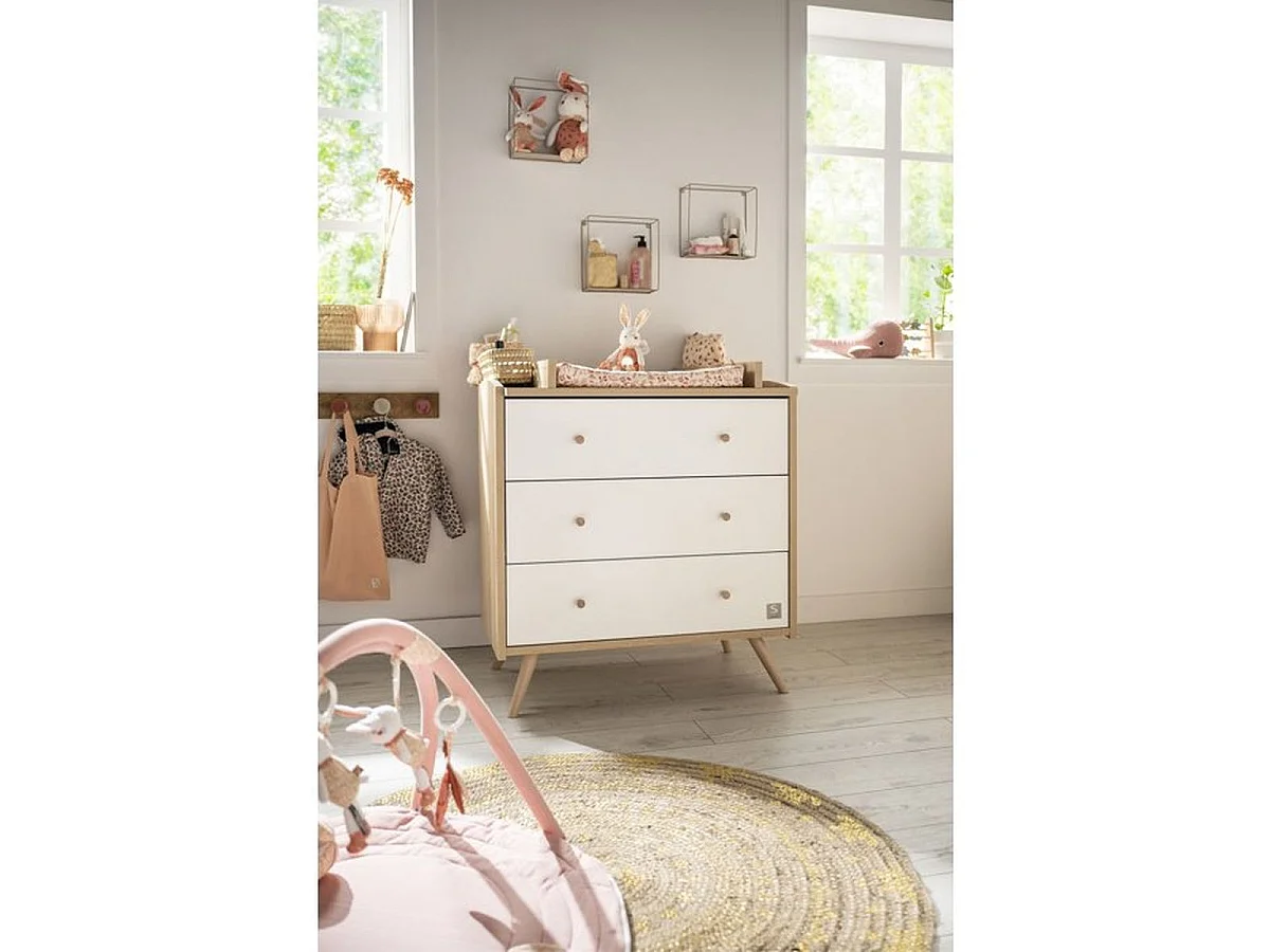 SAUTHON Access Pack Commode à langer 3 tiroirs avec dispositif à langer 55,5 x 76 cm - Blanc/Bois