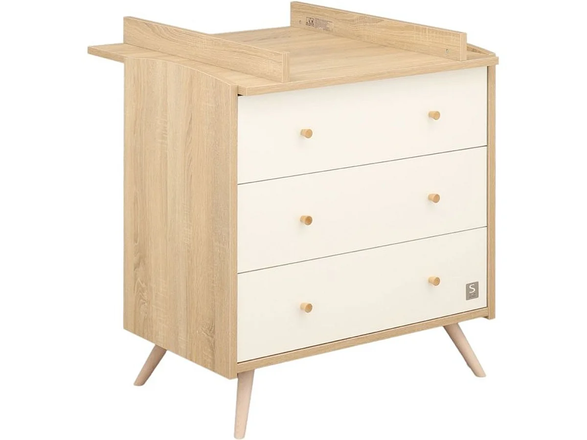 SAUTHON Access Pack Commode à langer 3 tiroirs avec dispositif à langer 55,5 x 76 cm - Blanc/Bois