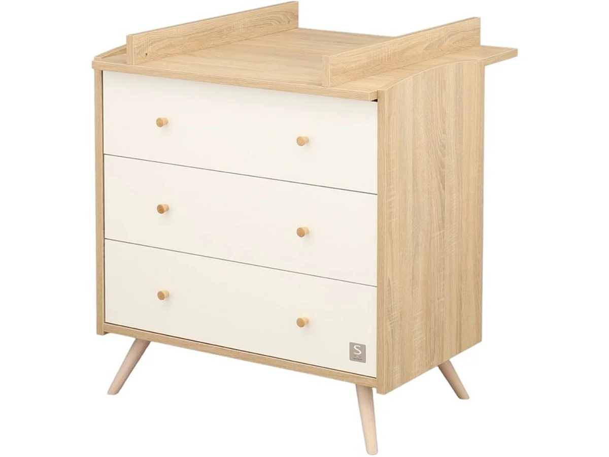SAUTHON Access Pack Commode à langer 3 tiroirs avec dispositif à langer 55,5 x 76 cm - Blanc/Bois