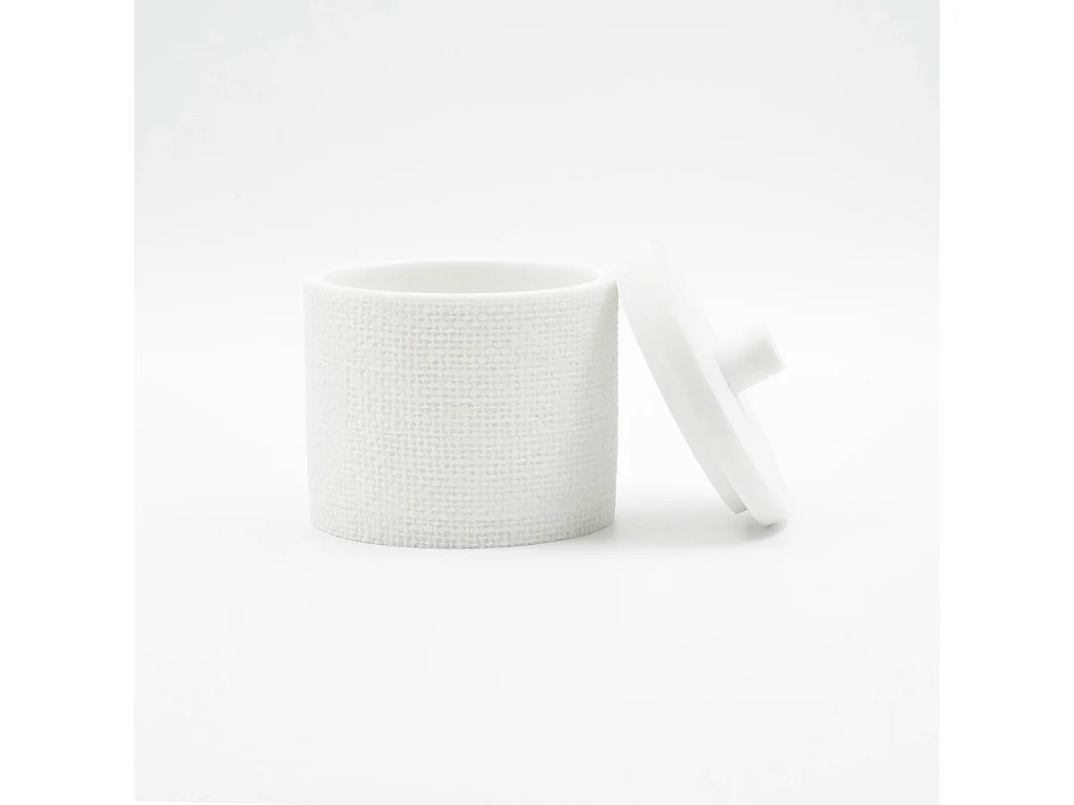 Pot à Cotons Effet Tissé "Spa" 10cm Blanc