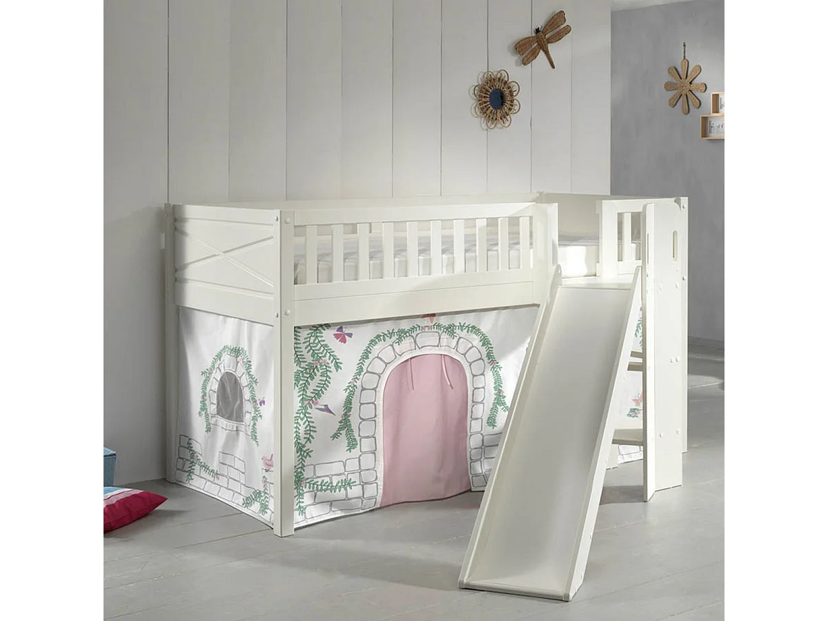 Lit Enfant Toboggan & Tente "Scott Birdy" 90x200cm Blanc