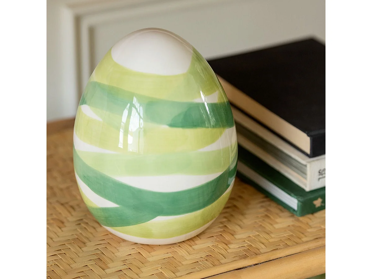 Œuf Déco en Dolomite "Lignes" 18cm Vert