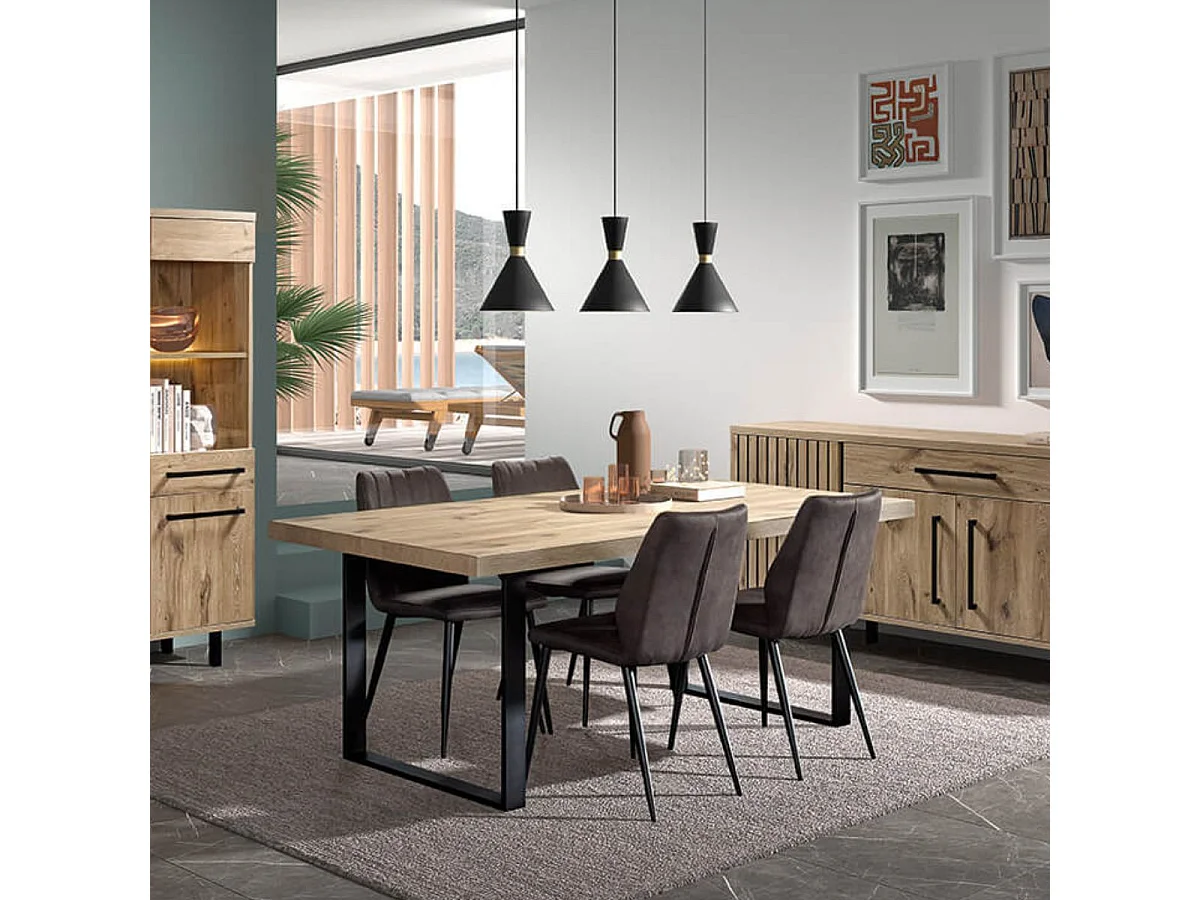 Table repas 170cm aspect bois Canyon pieds U métal noir - BARTON