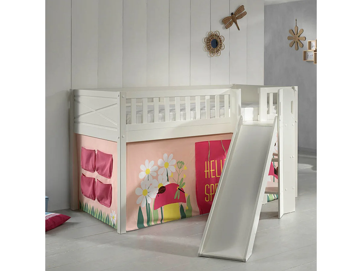 Lit Enfant Toboggan & Tente "Scott Spring" 90x200cm Blanc