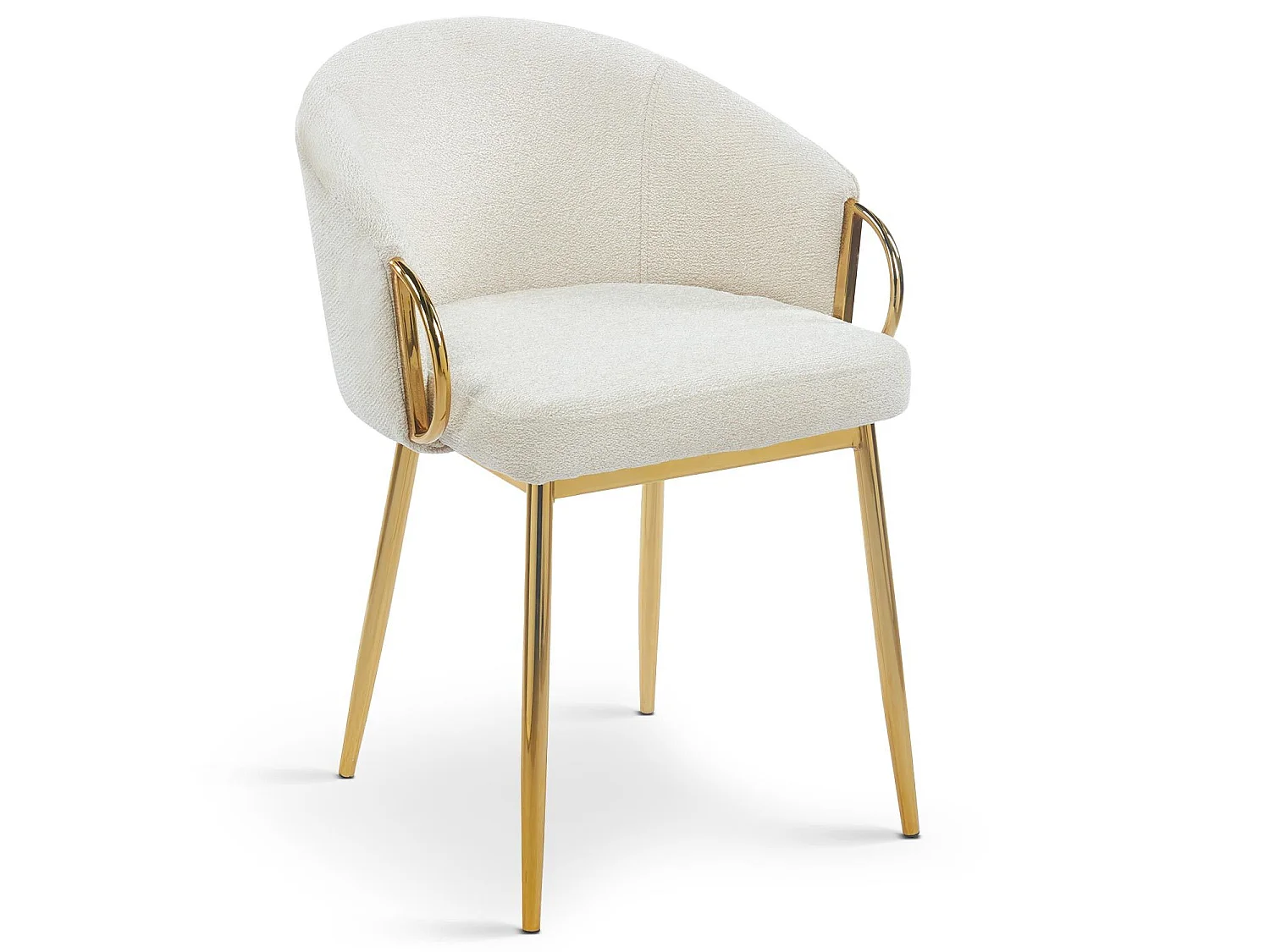 Lot de 4 chaises arrondies et matelassées Patricia Métal doré et Tissu Beige