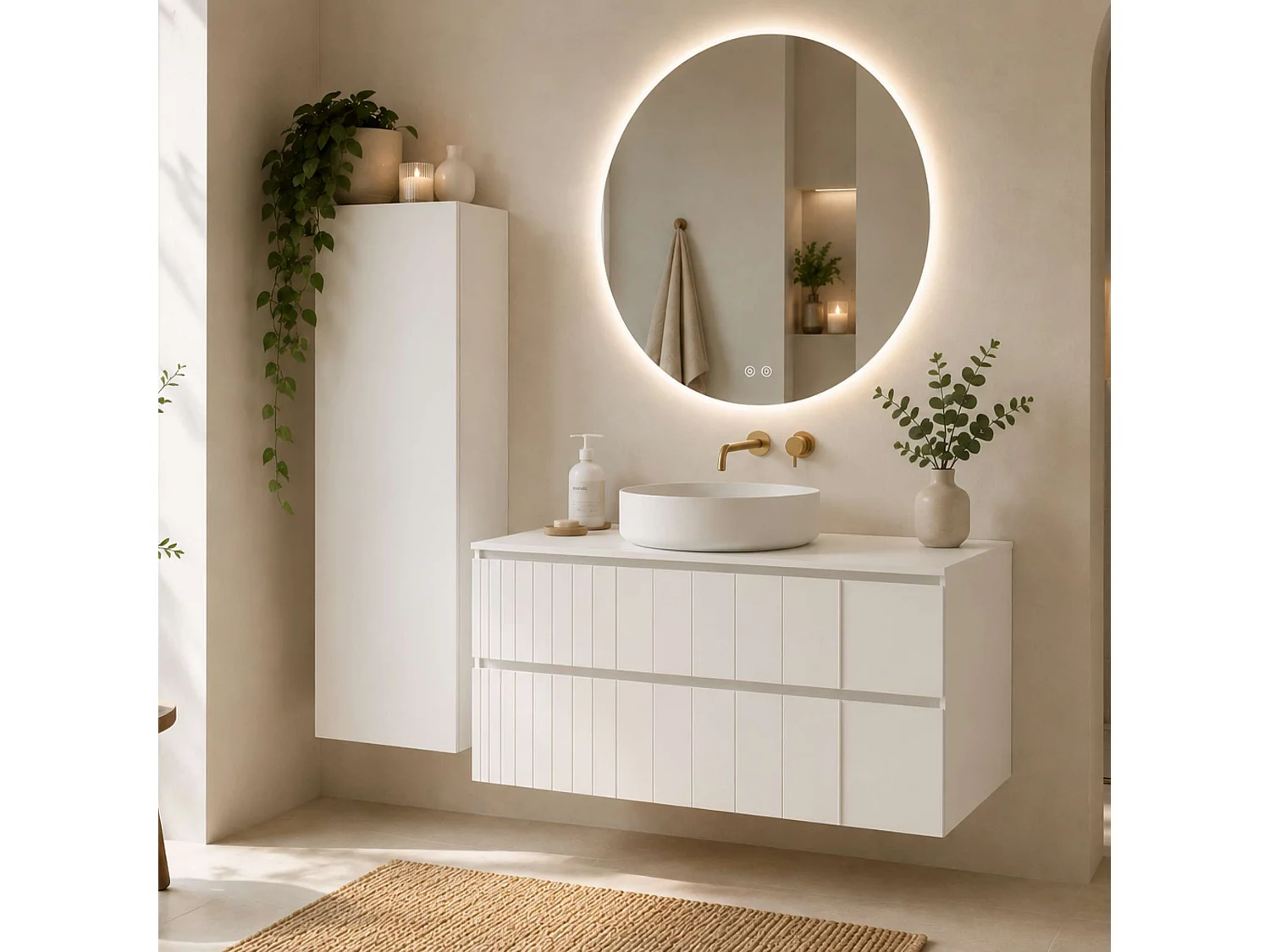 Colonne de rangement salle de bain Blanc Mat l.35 x P.25 x H.110 cm - NOFER BM